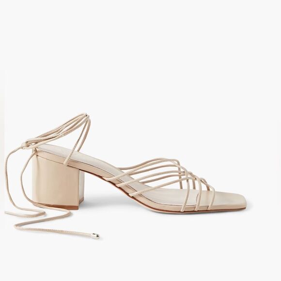 Porte & Paire Women's Leather Strappy Square Toe Sandals Cream Size 6